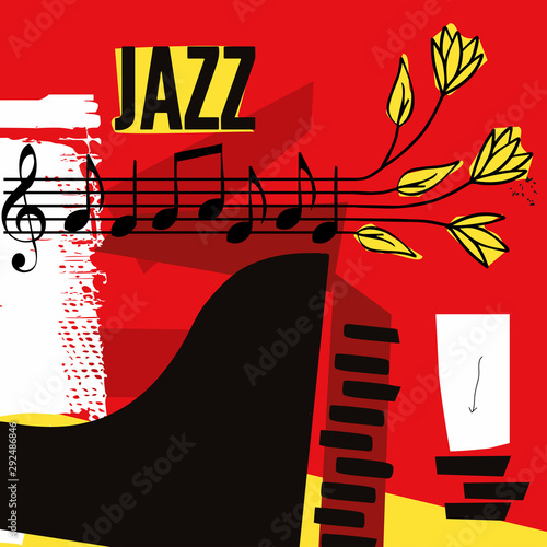 Piano with music staff vector illustration design. Music background. Piano poster with music notes, festival poster, live concert events, party flyer 