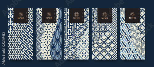 Vector set packaging templates japanese of nature luxury or premium products.logo design with trendy linear style.voucher, flyer, brochure.Menu book cover japan style vector illustration.