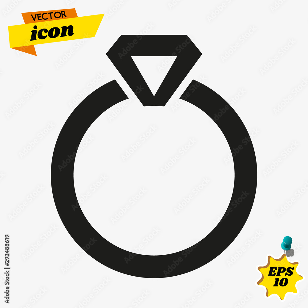 Ring With Diamond Icon, engagement and wedding ring. Line art design, Vector flat illustration Ring With Diamond Icon, engagement and wedding ring. Line art design, Vector flat illustration