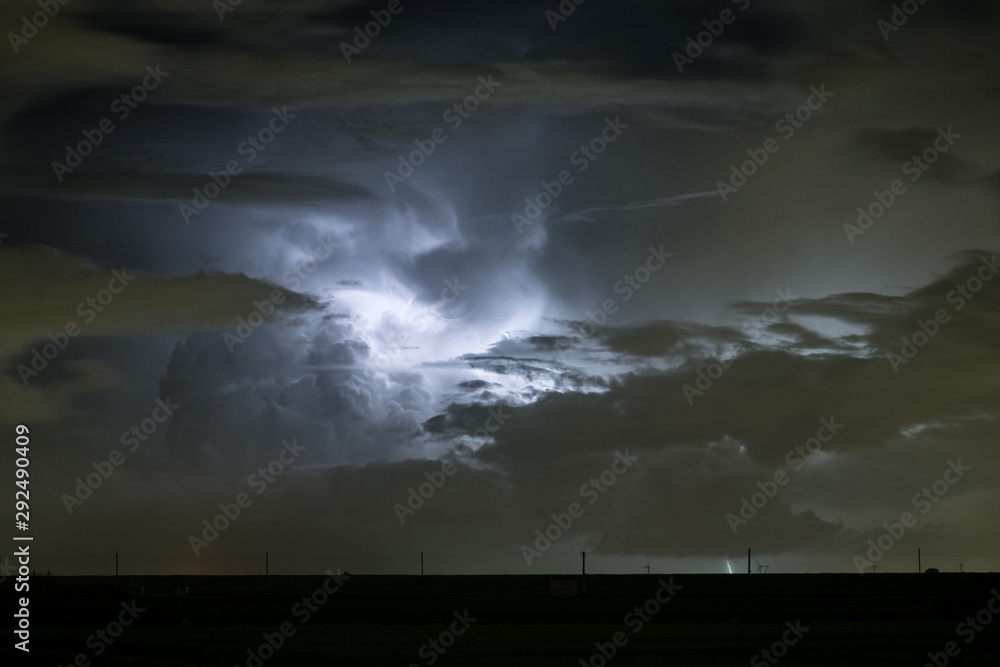 Beautiful lightning from a thunderstorm near Amsterdam, the Netherlands at night