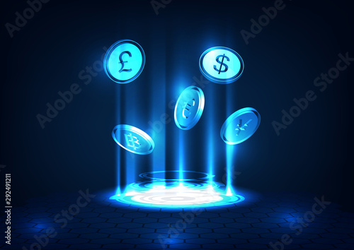 Money International currency transfer sci-fi, Financial or economy concept vector