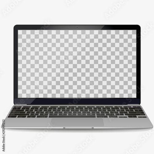 mockup with blank screen - front view.Open laptop with blank screen isolated on transparent background