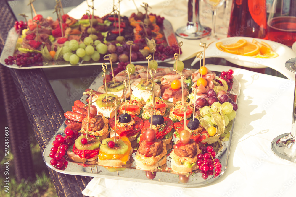 Set of Finger foods with Drinks on Outdoor for Party