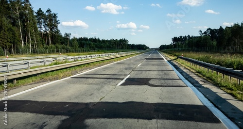 Extremely bad highway A18 (E36) in Poland called droga hanby (road of shame) from Cottbus to Wroclaw with uneven surface and potholes built during WW2 photo