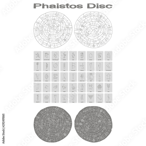 monochrome vector illustration with Phaistos disc for your design