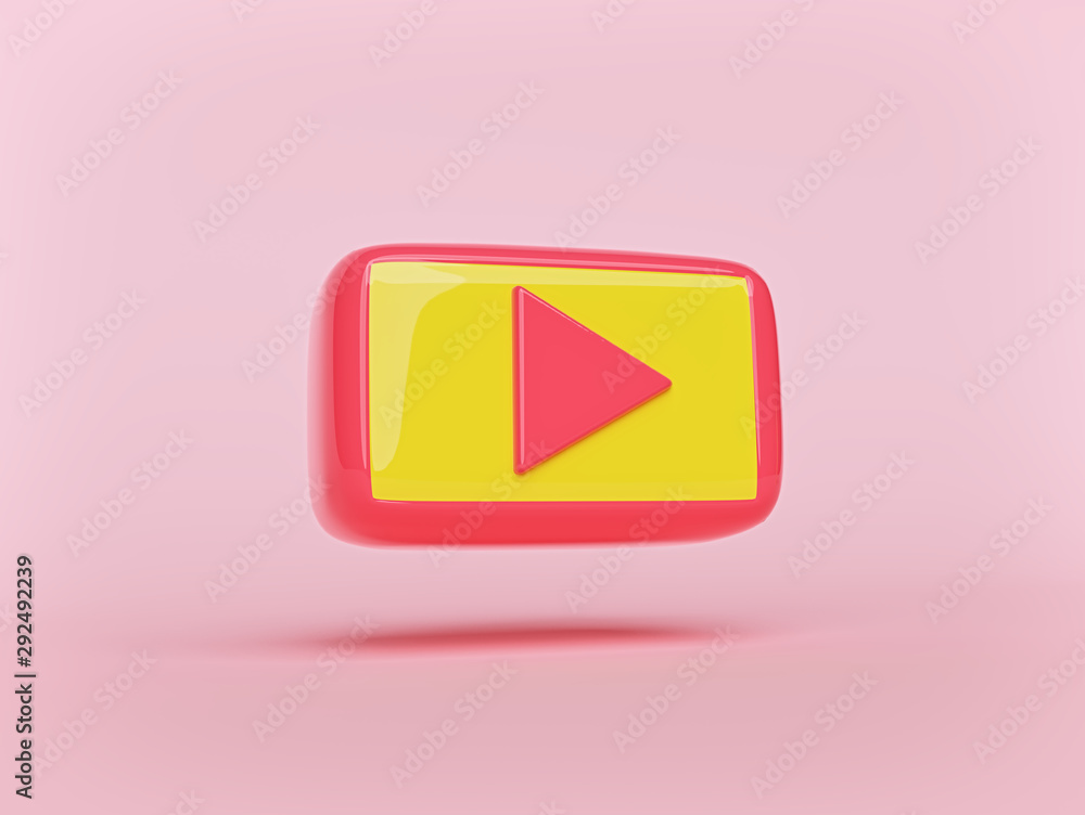 play button on pastel background. Concept of video playback. 3d rendering play button on pastel background. Concept of video playback. 3d rendering