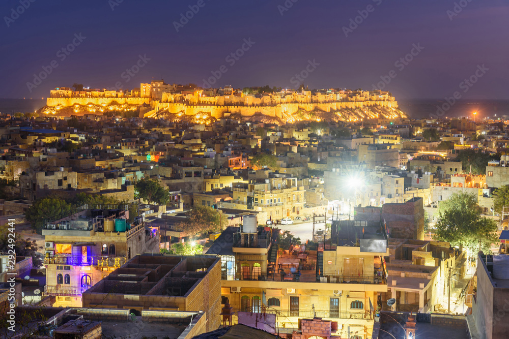 Jaisalmer city and Fort at night. Rajasthan. India