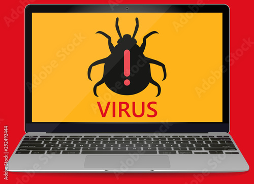 Laptop Alert notification concept on PC having: malware warning , spam , viruses, internet errors , insecure connections, trojan