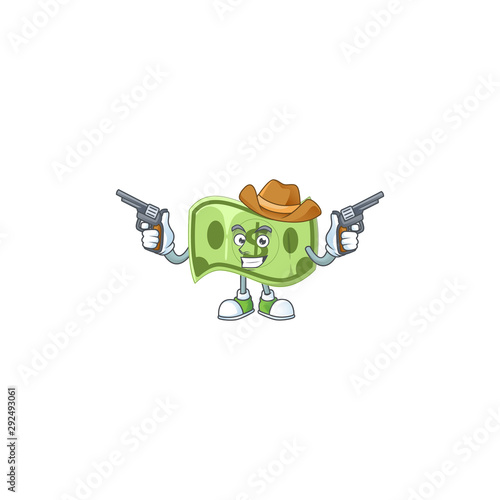 Cowboy paper money cartoon character with mascot