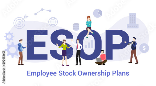 esop employee stock ownership plans concept with big word or text and team people with modern flat style - vector photo