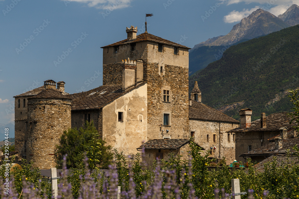 Fototapeta premium View to medieval Castle Sarriod de La Tour in Aosta Valley, Italy