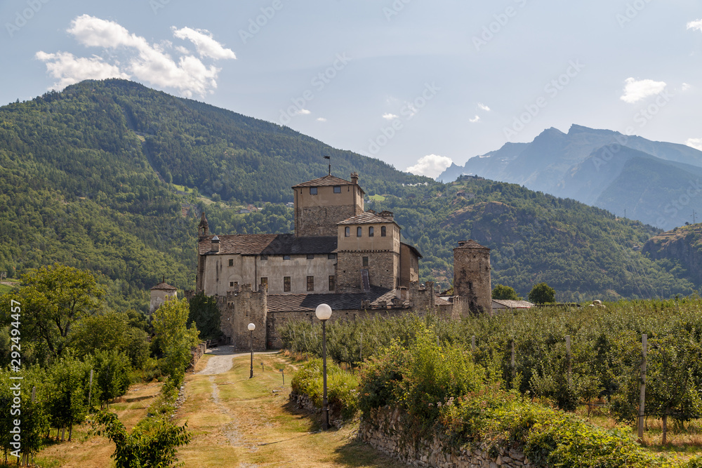 View to medieval Castle Sarriod de La Tour in Aosta Valley, Italy