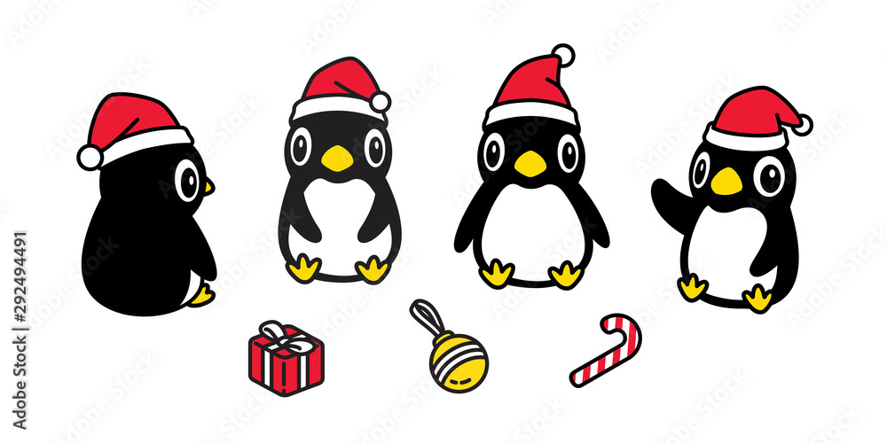 Fototapeta premium penguin vector Christmas Santa Claus hat icon gift box candy cane logo cartoon character illustration symbol design