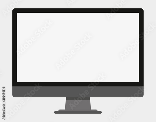 Monitor, computer, screen in black, grey colors. Realistic desktop monitor vector graphic isolated on white background.