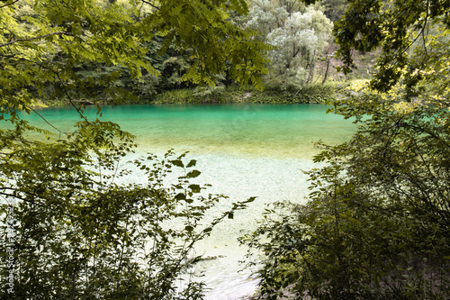 beautiful scenic landscape view on river soca in slovenia