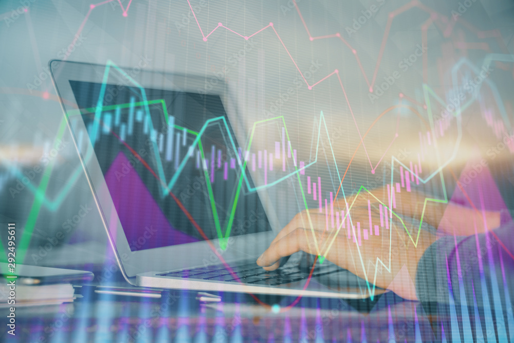 Double exposure hands with stock market chart. Concept of research and analysis. Double exposure hands with stock market chart. Concept of research and analysis.