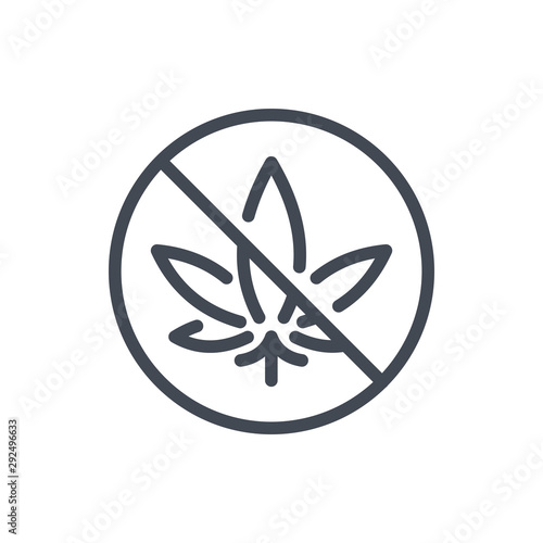 Cannabis prohibition line icon. No marijuana circle vector outline sign.