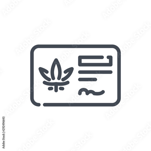 Cannabis ID membership line icon. Marijuana purchase license vector outline sign.