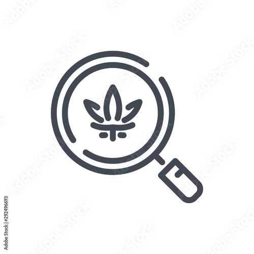 Search for cannabis line icon. Magnifier with marijuana leaf vector outline sign.
