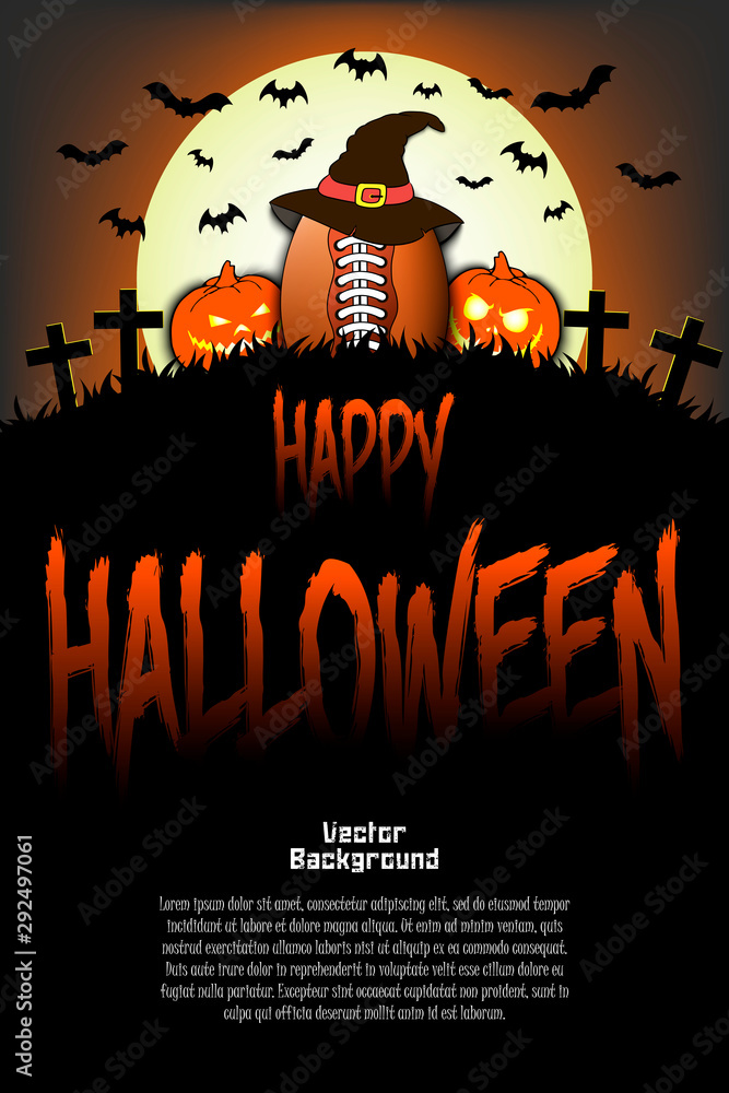 Football ball with witch hat and happy Hallowen