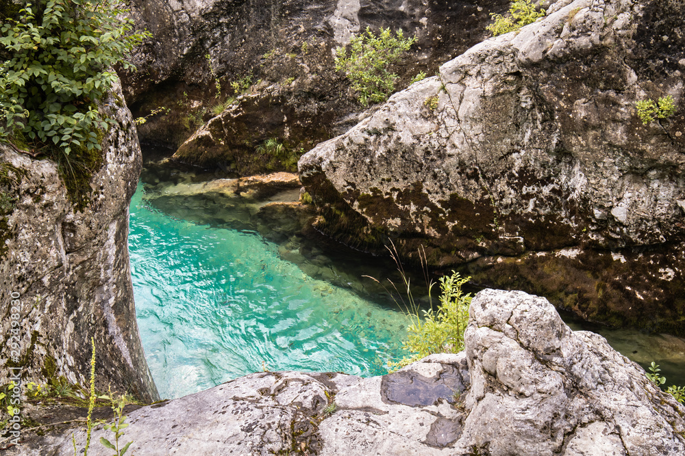 scenic great river soca gorge in triglav national park, slovenia
