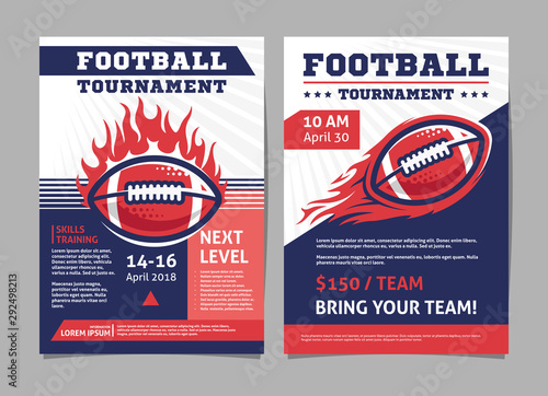 American football tournament posters, flyer with american football ball - template vector design