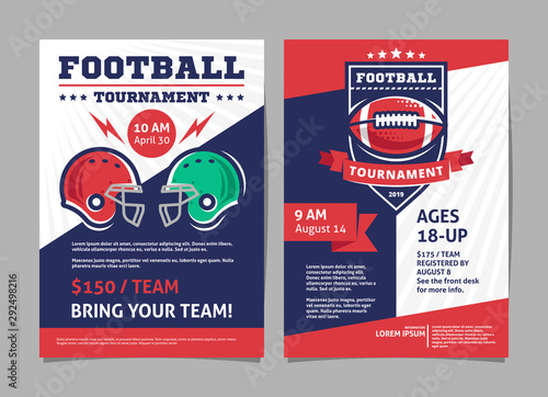 American football tournament posters, flyer with american football ball and american football helmet - template vector design