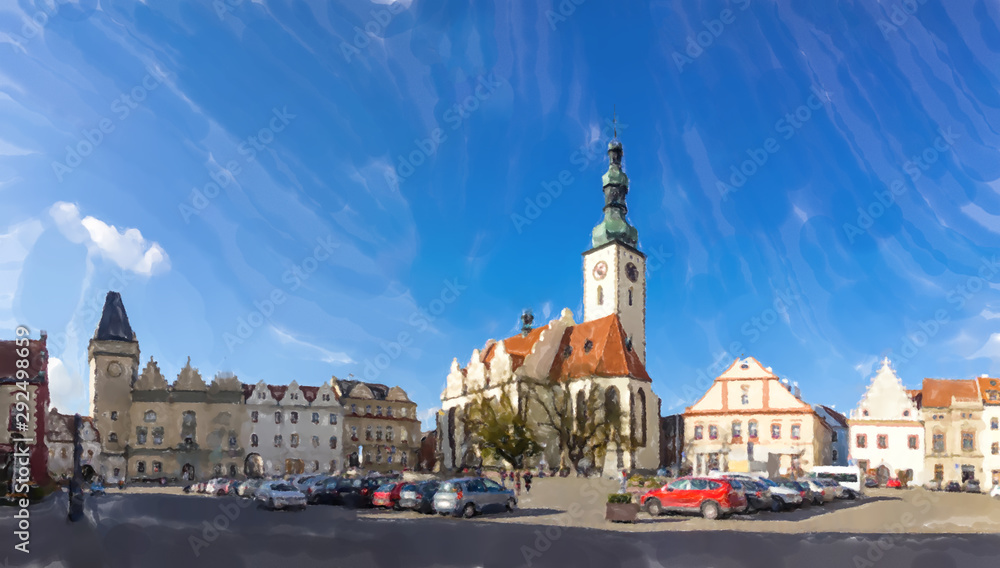 Fototapeta premium Tabor, Czech Republic - Watercolor style.