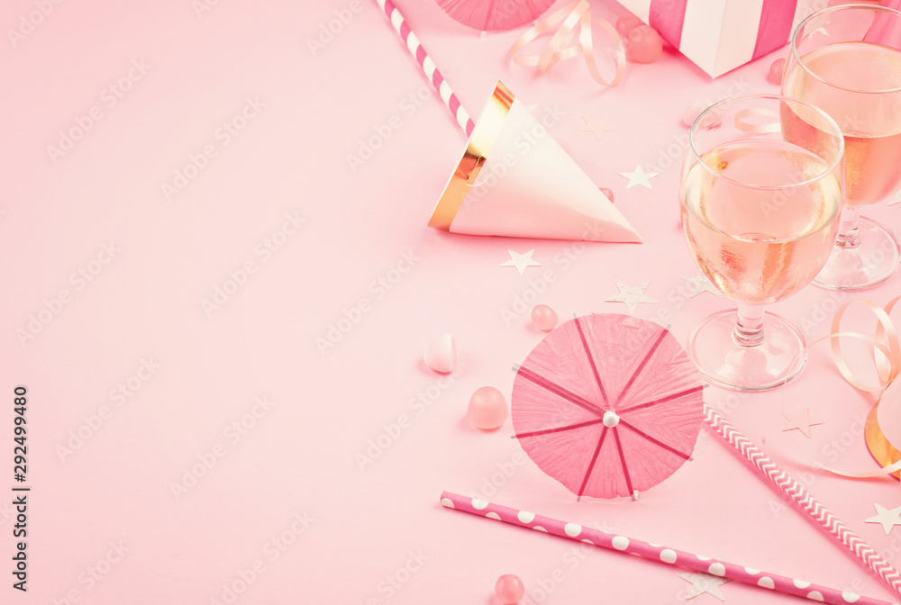 Girls party accessories over the pink background