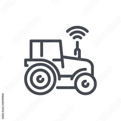 Self driving wireless tractor line icon. Smart tractor vector outline sign.
