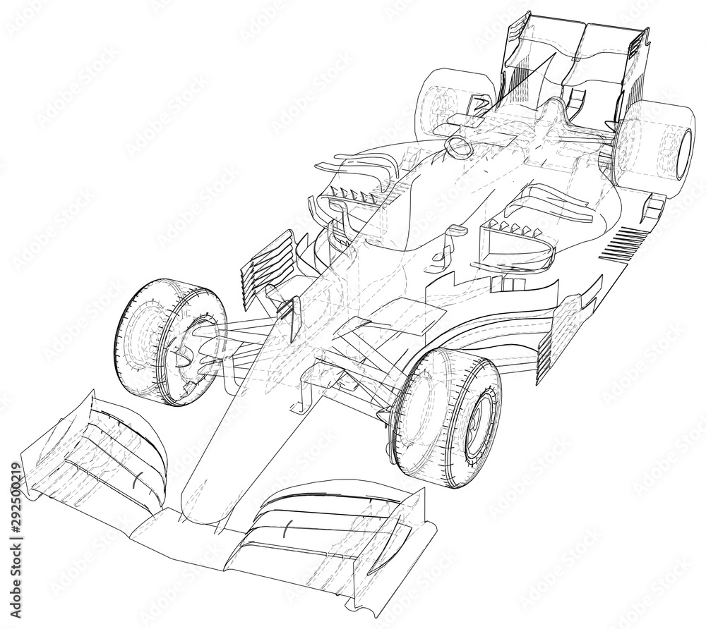 Racing car. Wire-frame. EPS10 format. Vector rendering of 3d