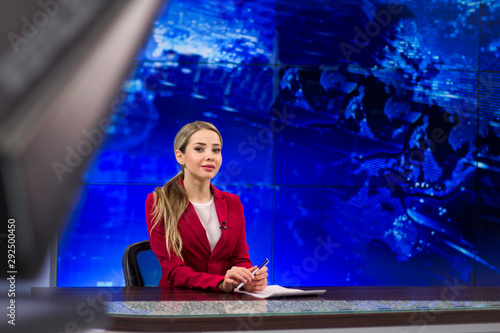 Canvas Print News anchor in the TV Studio