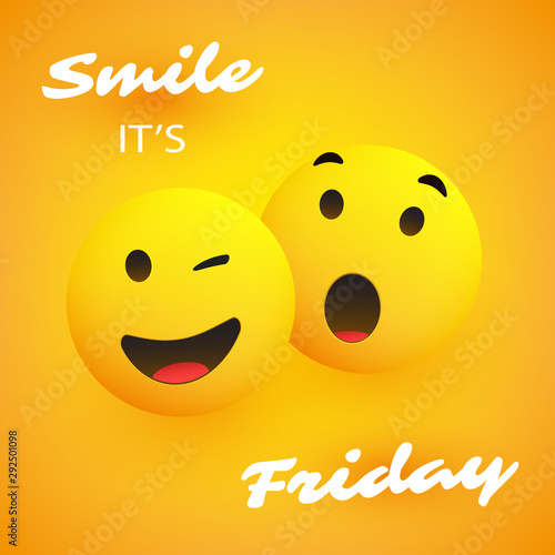 Smile! It's Friday - Banner Design with a Pair of Winking and Surprised Emoji
