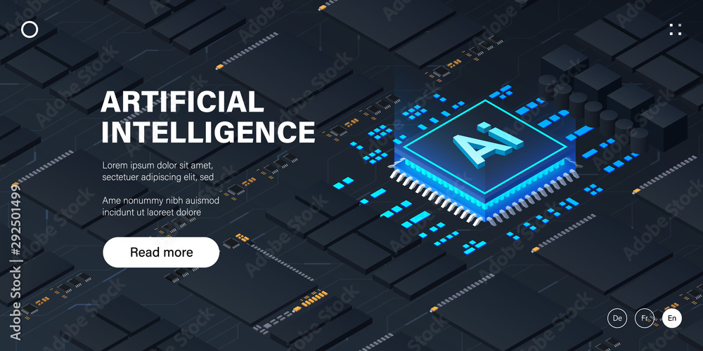 Artificial intelligence micro chip illustration. Quantum computing. PC ...