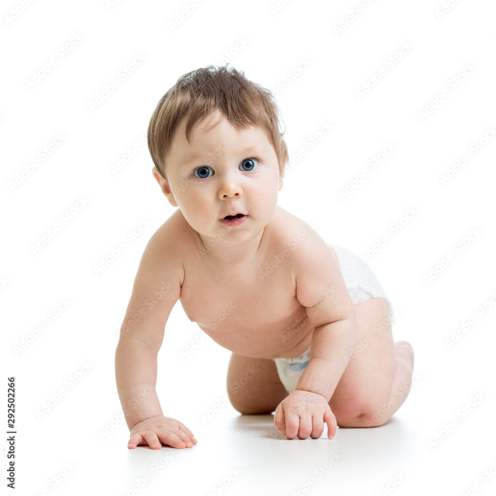 funny crawling baby boy isolated on white background funny crawling baby boy isolated on white background