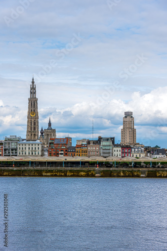 Antwerp skyline of the city center and the Scheldt river