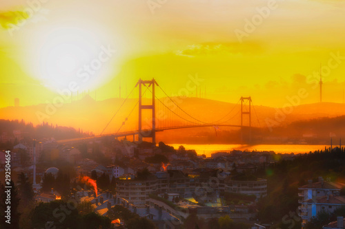 Istanbul Bosphorus Bridge. First lights of the morning. Wonderful landscapes. Turkey.