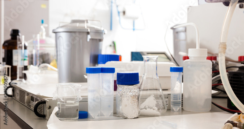 flasks, test tubes in chemical laboratory