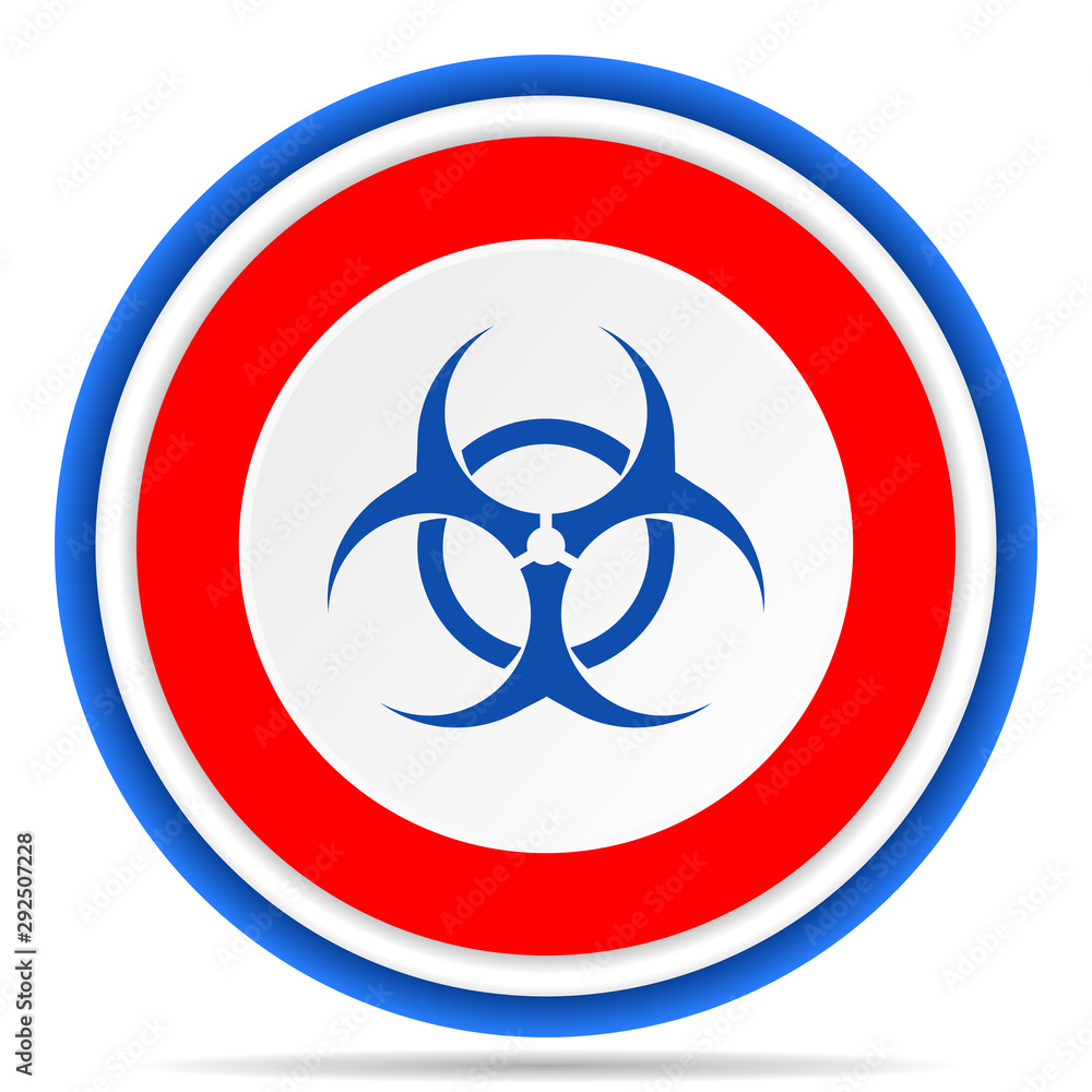 Biohazard round icon, red, blue and white french design illustration for web, internet and mobile applications Biohazard round icon, red, blue and white french design illustration for web, internet and mobile applications