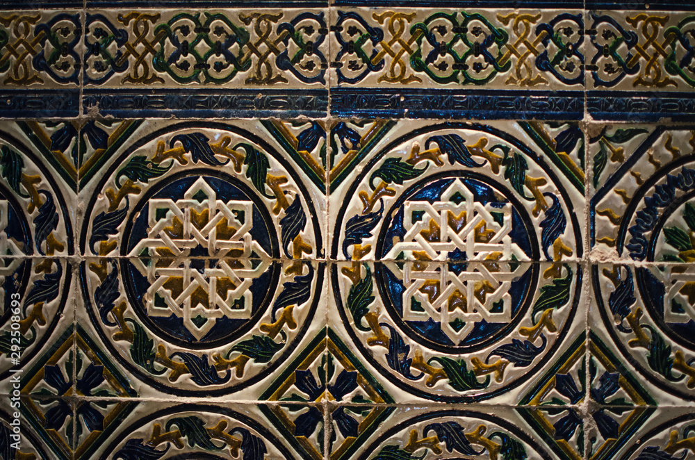 Ceramic tiles in the hall of a restaurant in Seville, Andalusia, Spain