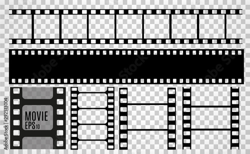 Set of film vector stripes isolated on transparent background.Film strip roll. Vector cinema background.