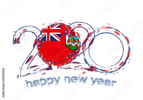 Happy New 2020 Year with flag of Bermuda.