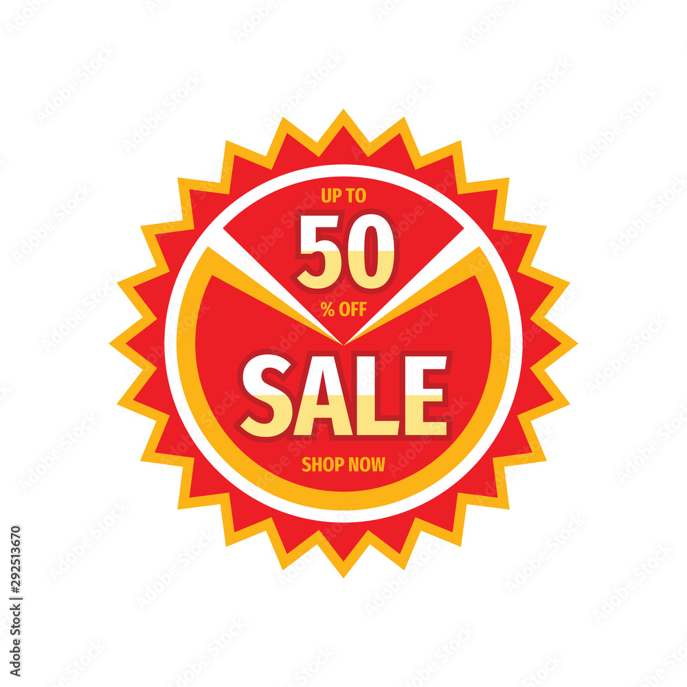 Sale concept vector badge design. Discount up to 50% off abstract sticker. Sale concept vector badge design. Discount up to 50% off abstract sticker.
