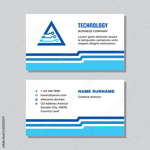 Business visit card template with logo - concept design. Network computer technology. Vector illustration. 