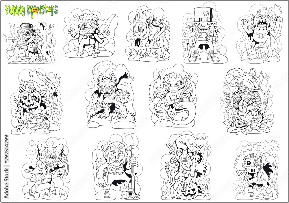 cartoon cute monsters, set of images, funny illustrations cartoon cute monsters, set of images, funny illustrations