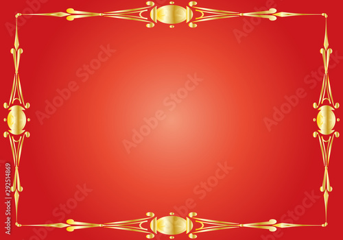 Fondo rojo navideño con marco dorado.
