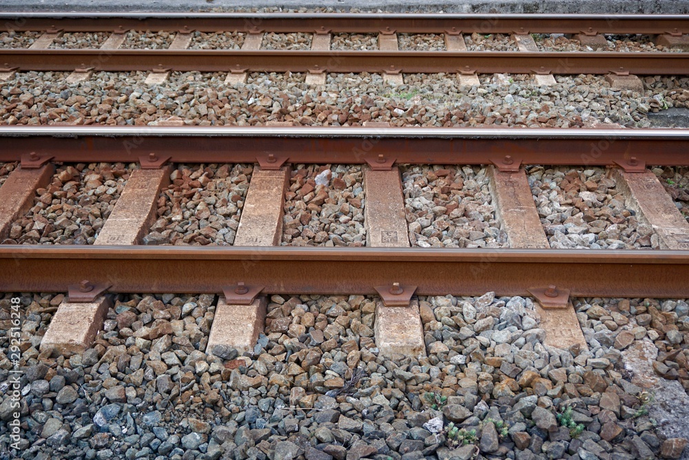 railroad track in the station on the street railroad track in the station on the street