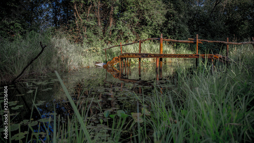 Wooden bridge over small river