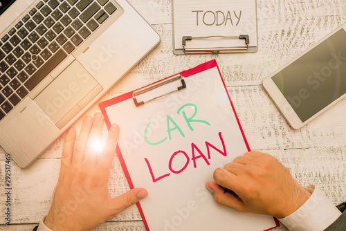 Text sign showing Car Loan. Business photo showcasing taking money from bank with big interest to buy new vehicle photo