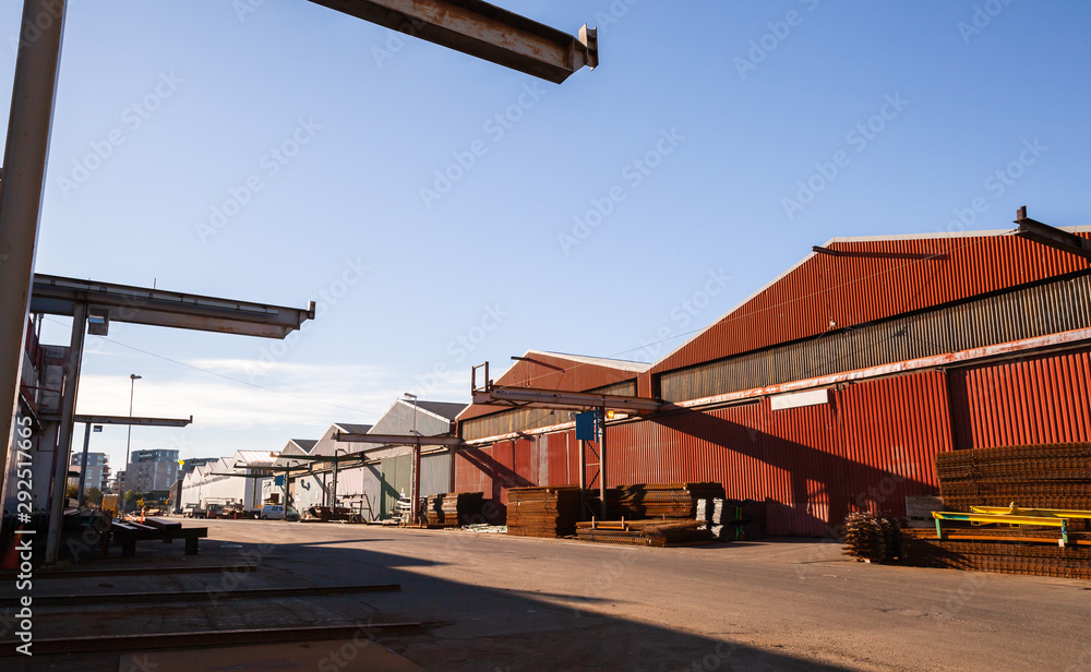 Red port warehouses, street view Red port warehouses, street view